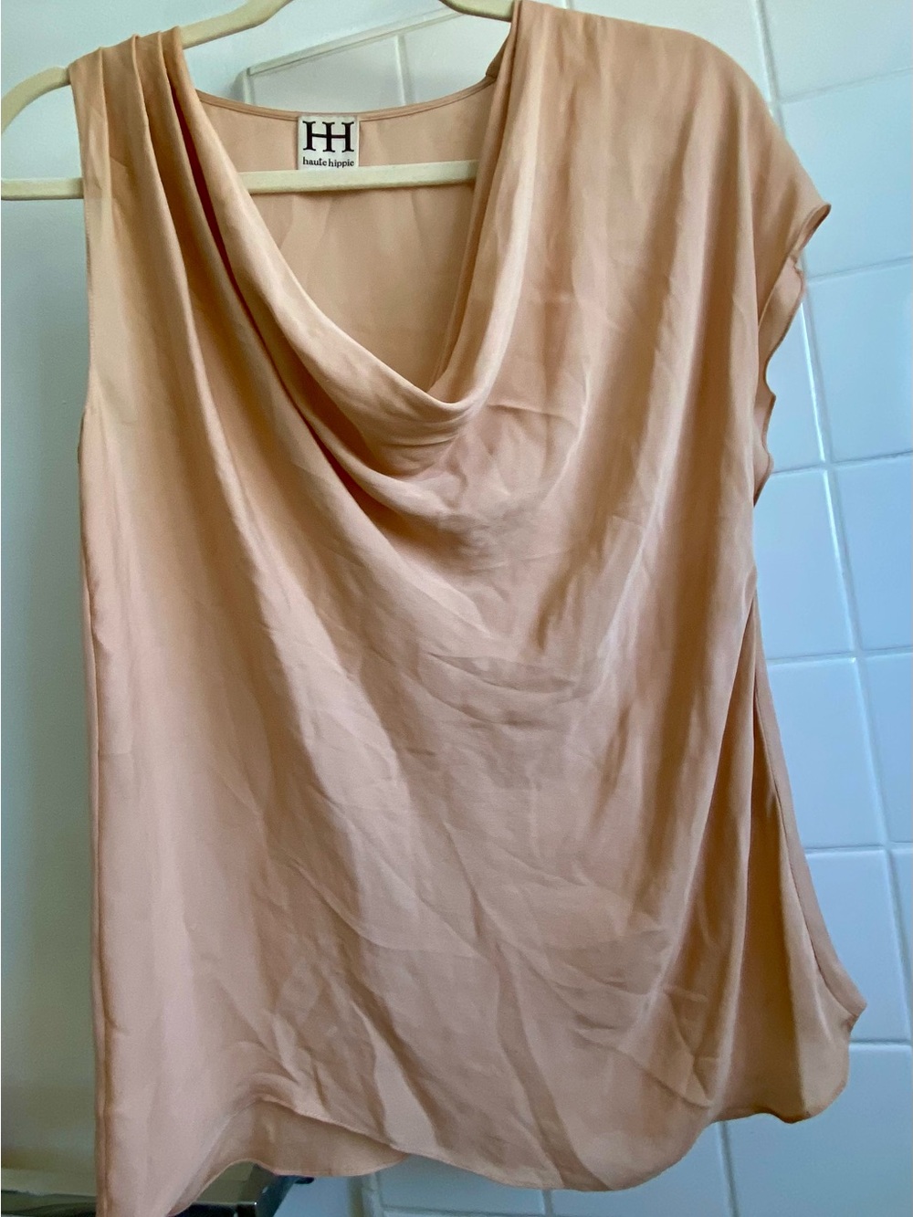 Haute Hippie Rose Silk Cowl Asymmetrical Top, small